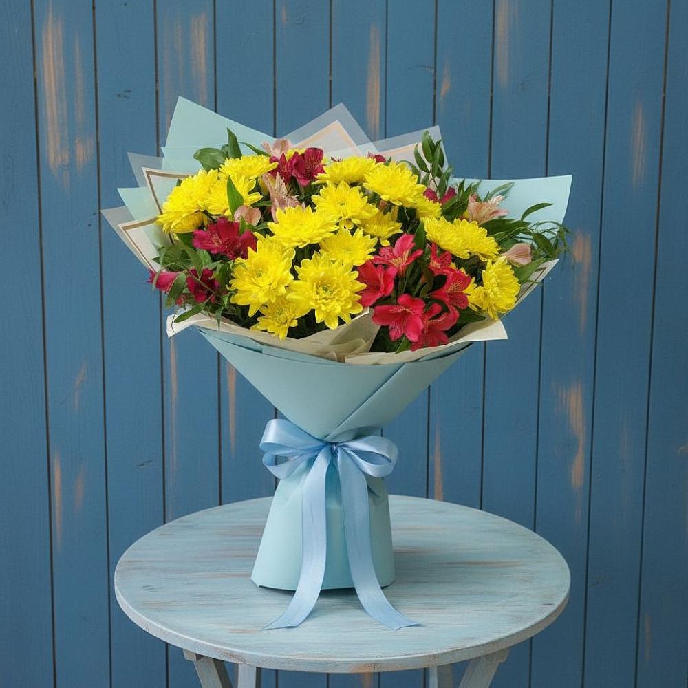 Букет цветов из: Альстромерии и Хризантемы в Новоблагодарном