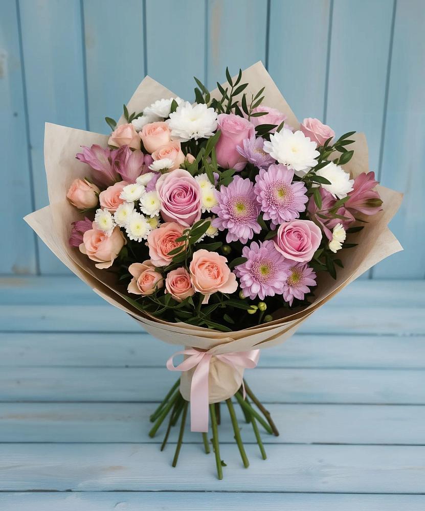 Букет цветов из: Хризантемы, Розы и Альстромерии в Новоблагодарном
