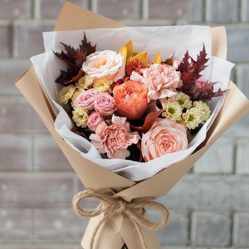 Букет цветов из: Гвоздики, Хризантемы и Розы в Новоблагодарном