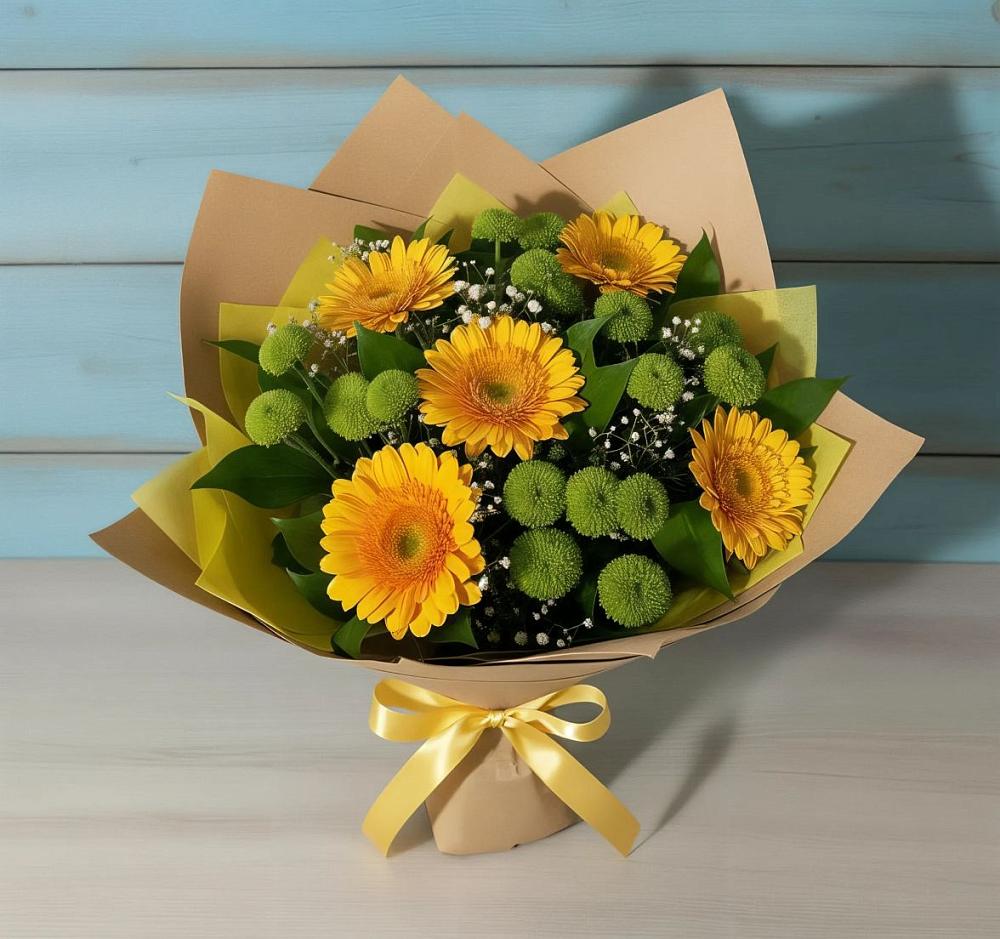 Букет цветов из: Герберы и Хризантемы в Новоблагодарном