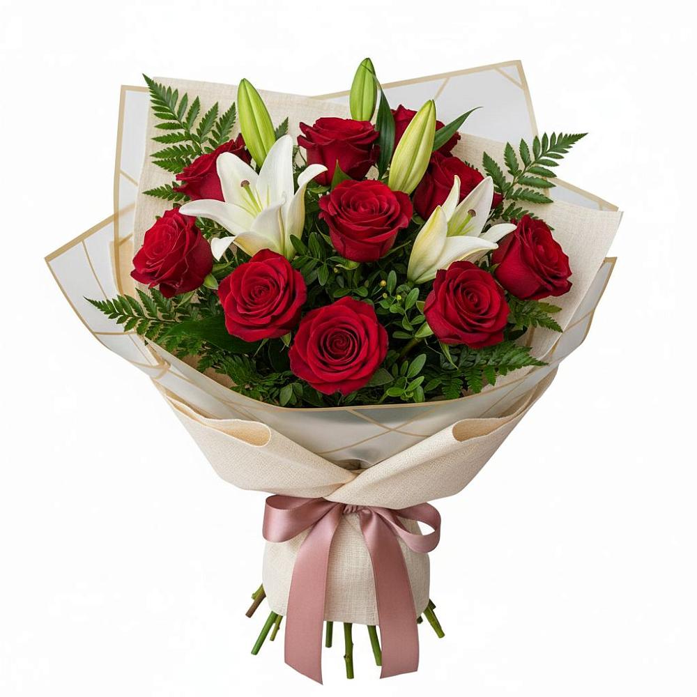 Букет цветов из: Лилии и Розы в Новоблагодарном