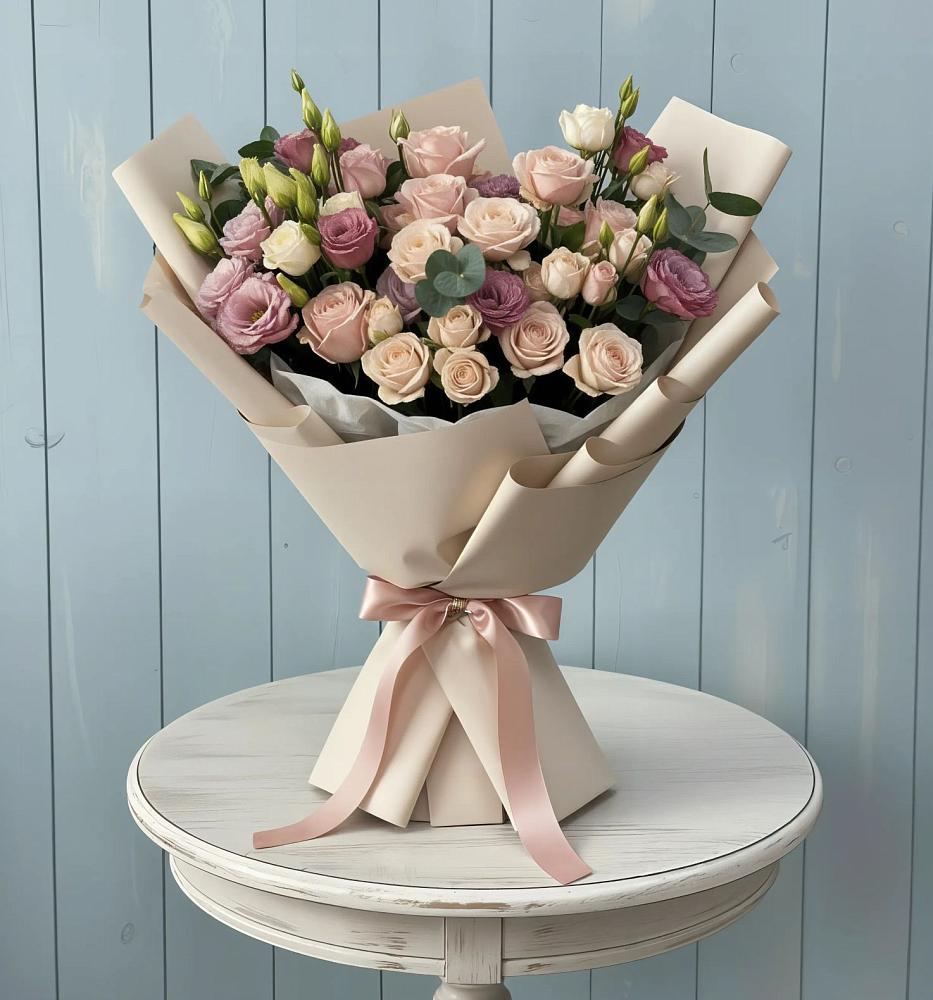 Букет цветов из: Розы и Лизиантусы в Новоблагодарном