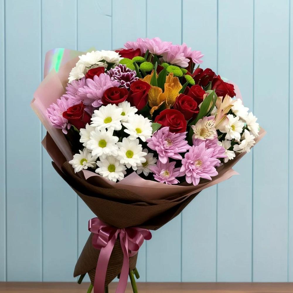 Букет цветов из: Розы, Хризантемы и Альстромерии в Новоблагодарном