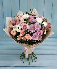 Букет цветов из:  Хризантемы, Розы и Альстромерии в Новоблагодарном