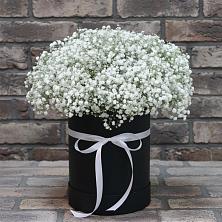 Цветочная композиция из Гипсофила в шляпной коробке в Новоблагодарном